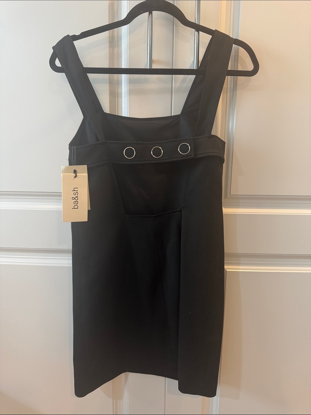 ba&sh Black Grommet-Detail Pinafore Mini Dress